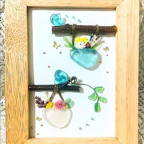 『hanging green〜青い鳥』シーグラスアート
