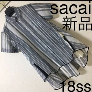 新品未使用 18ss◆sacai サカイ◆ストライプ シャツ ワンピース 半袖 1 S グレー 白 ブラック 定価45360円 ユナイテッド アローズ購入