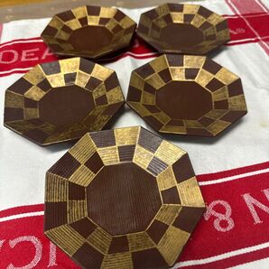 小皿5枚セット 八角形 ブラウン ゴールド