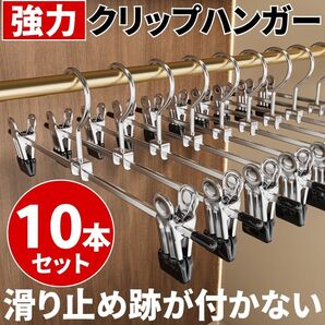 クリップハンガー 強力 10本 軽量 滑り止め 可動式 金属フック ピンチバネ 洗濯バサミPVC素材 衣類用ラック スカート パン
