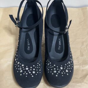 【超美品】Re:getA リゲッタ★ウェッジラインストーンパンプス M・黒
