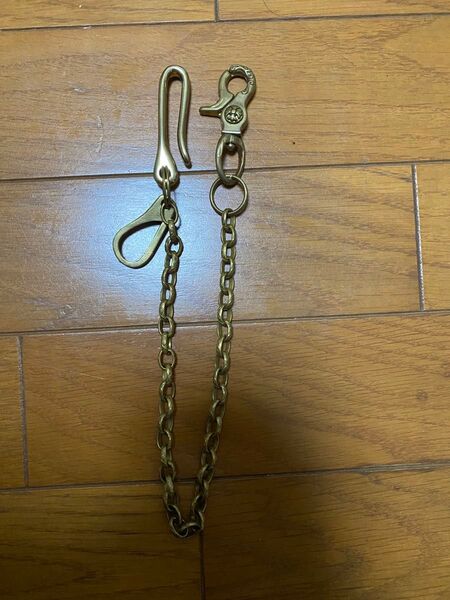 真鍮ウォレットチェーン あずきチェーン 彫刻 スナップフック付き