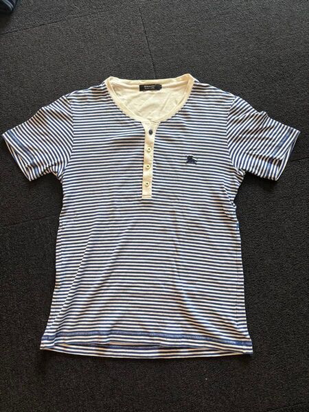 BURBERRY BLACK LABEL ボーダー柄ヘンリーネックTシャツ