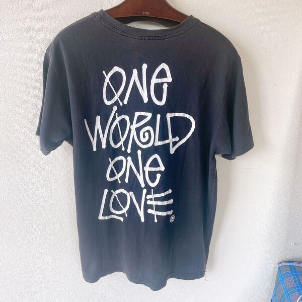 90s STUSSY ラスタライオン オーストラリア製 Tシャツ ONE LOVE 黒 L ヴィンテージ 半袖Tシャツ ブラック