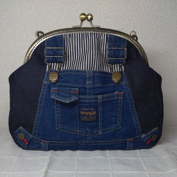 デニムリメイク がま口ショルダーバッグ ハンドメイド