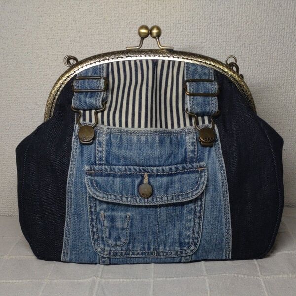 デニムリメイク がま口ショルダーバッグ ハンドメイド