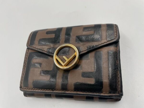 FENDI フェンディ ブラウン 三つ折り折り財布 ズッカ柄 ミニウォレット