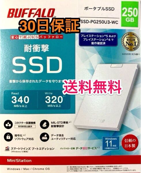 外付けポータブル SSDで高速化★250GB TypeA★Win/Mac/PS5/PS4★バッファローSSD-PG250U3-WC