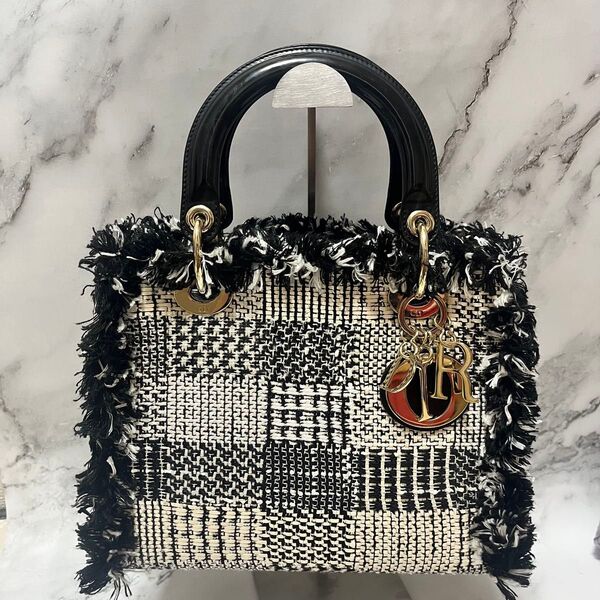 レディディオール パテントレザー ツイード 2WAYハンドバッグ Christian Dior ハンドバッグ