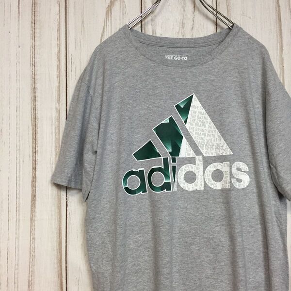 【アディダス 半袖ビッグロゴTシャツ】パフォーマンスロゴ L グレー adidas 古着