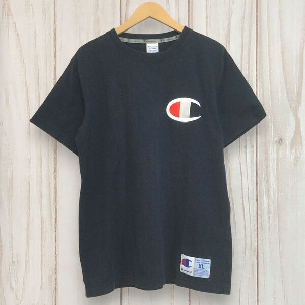 【チャンピオン 半袖ロゴ刺繍Tシャツ】 XL ネイビー Champion 古着