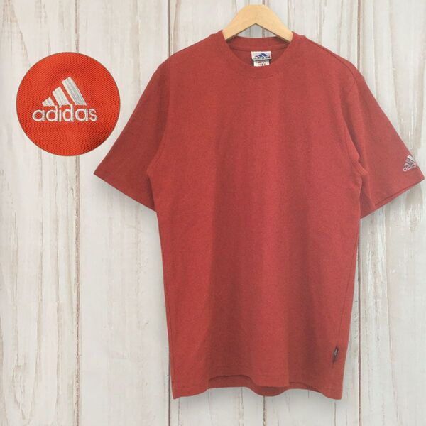 【アディダス 半袖ロゴTシャツ】 鹿の子生地 00s L 赤 adidas 古着 メンズ