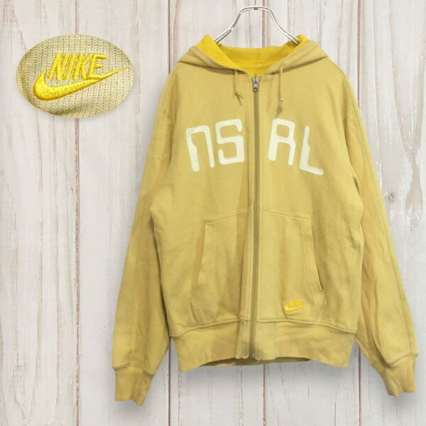【ナイキ 長袖フルジップパーカー】 ロゴ刺繍 プルオーバー M 黄 NIKE 古着