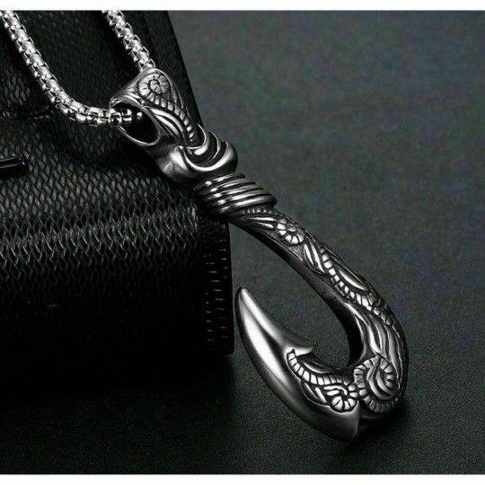 メンズ ネックレス フィッシュフック シルバー 大きめ 海 ハワイアンジュエリー 新品未使用 海 ペンダント ヴィンテージ