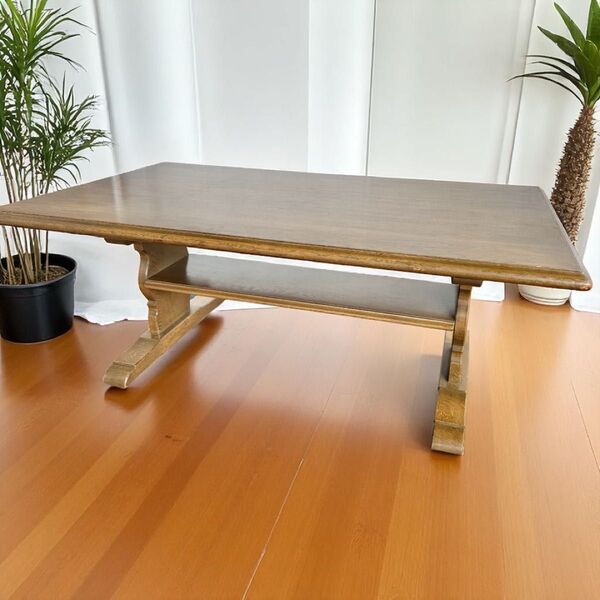 送料無料 アンティーク調 ローテーブル 引き出し付き 幅128cm 美品 ビンテージ オシャレ インテリア ダイニングテーブル