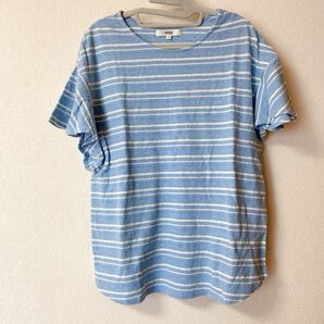 【美品】OZOC ボーダーTシャツ 半袖トップス 水色×ホワイト レディース 夏 コットン100%