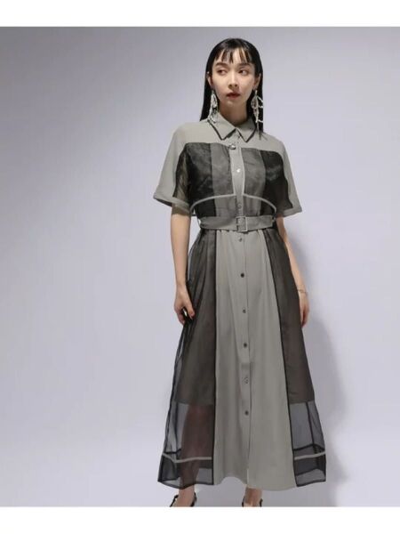 パイピングシアーワンピース HARE ハレ ワンピース・ドレス ワンピース ベージュ