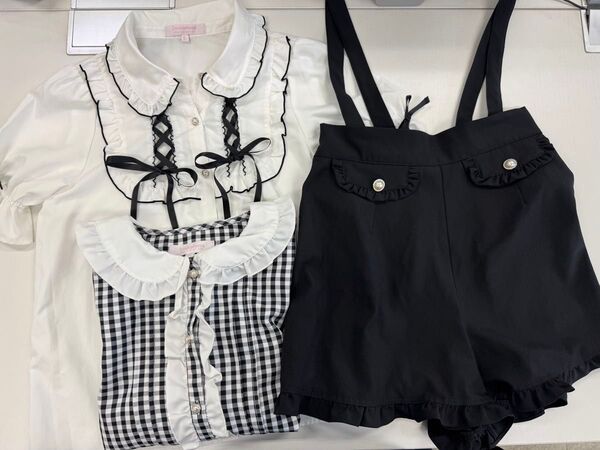 地雷系 量産型 L ブラウス トップス 半袖、スカート 3点セット