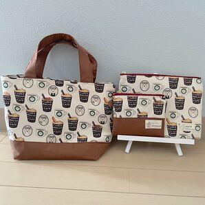 しろくまカフェ店長 トートバッグ フラットポーチ ランチバッグ ハンドメイド