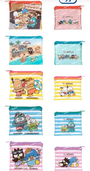 スシロー はぴだんぶい コラボ限定 ファスナーポーチ はぴなついぇい! ポーチ 5種 サンリオ Sanrio 全員集合 コンプ