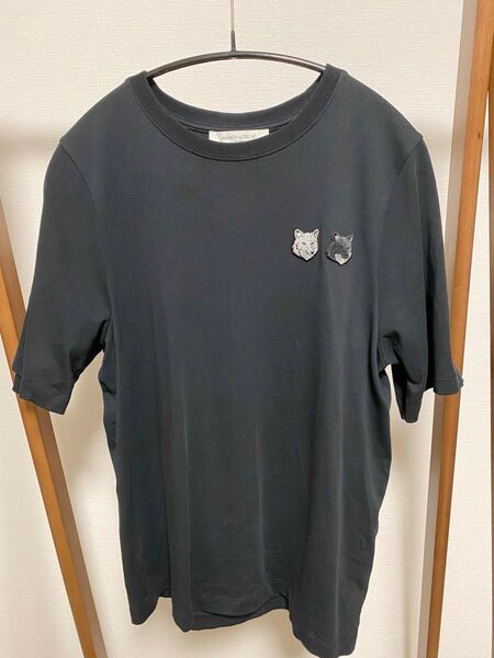 メゾンキツネTシャツ XS ダブル ボールド フォックスヘッド パッチ カットソー ブラック