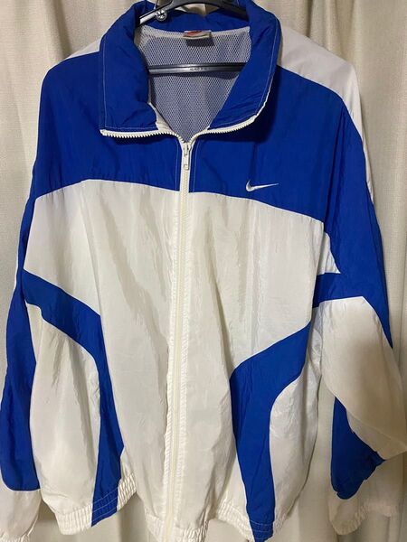 ナイキ ナイロンジャケット NIKE トラックジャケット ブルー/ホワイト XXL 古着