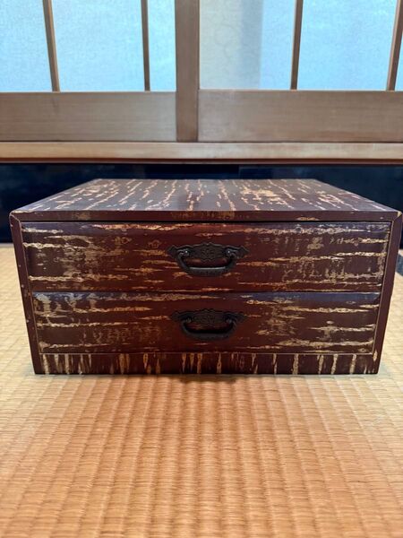 桜皮細工 2段 昭和レトロ 引き出し ミニ箪笥 小物入れ アンティーク 小引き出し レトロ インテリア