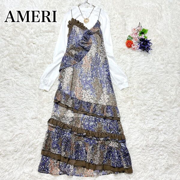 極美品!AMERI FIONA FRILL LAYERED CAMI DRESS キャミワンピース 花柄 レース