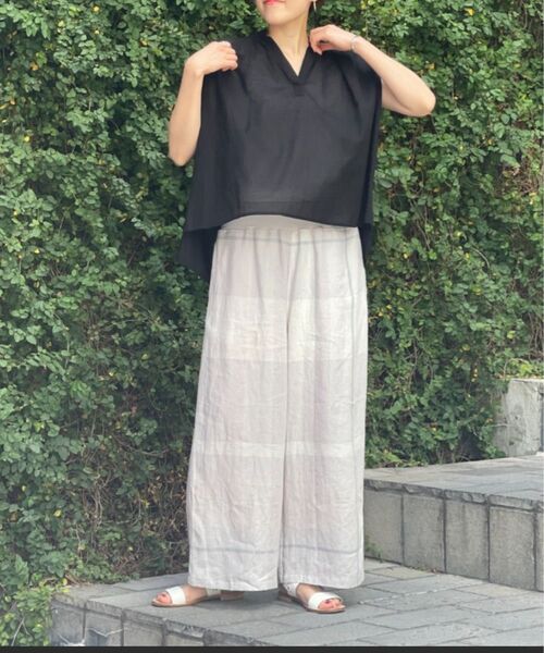 ビアズリー リネンウエストリブパンツ 0号 ライトグレー