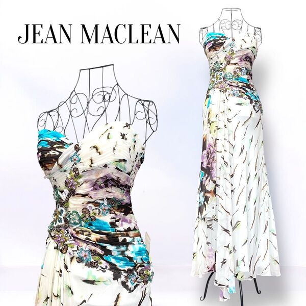 【新品】JEAN MACLEAN 高級 キャバドレス ロングドレス ビジュー ビーズ ホワイト