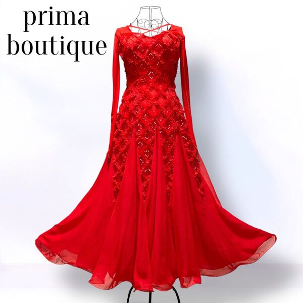 prima boutique プリマブティック 社交ダンス 舞台衣装 ロングドレス 赤