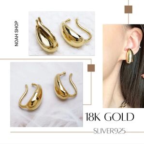 S925 ゴールド イヤーカフ オーバル シンプル 金属アレルギー 18K 両耳 ピアス ゴールド オフィス プレゼント ギフト
