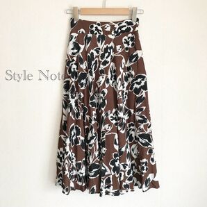 スタイルノート Style Note リネン調ボタニカル柄フレアスカート 花柄