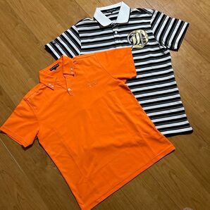 ダンスウィズドラゴン メンズ ゴルフ 半袖 シャツ オレンジ 無地 ボーダー 2枚セット サイズ3 L