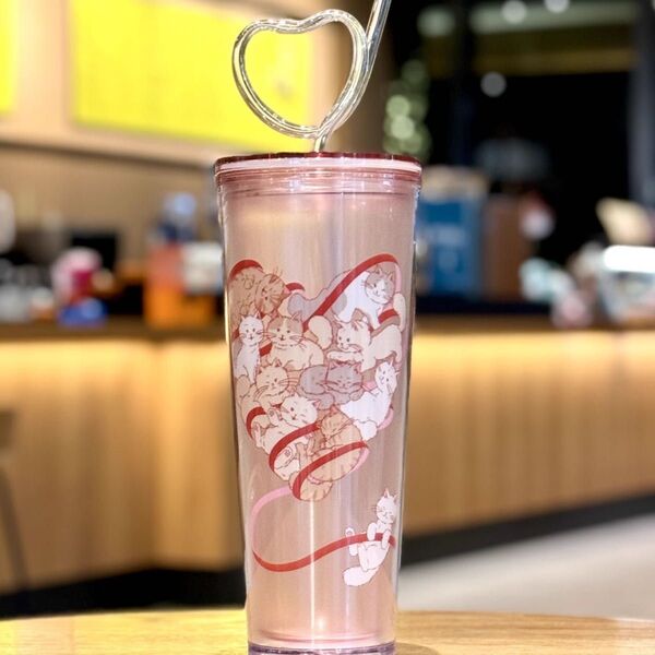スターバックス スタバ ねこ ハート ロゴコールドカップタンブラー 710ml