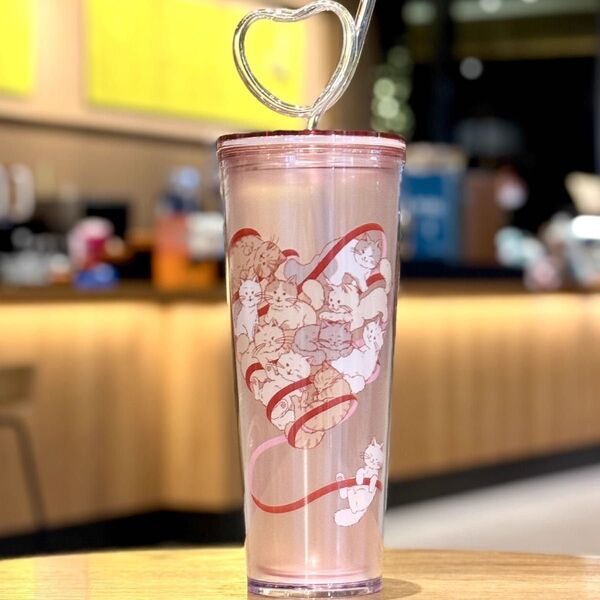 スターバックス スタバ ねこ ハート ロゴコールドカップタンブラー 710ml バレンタイン