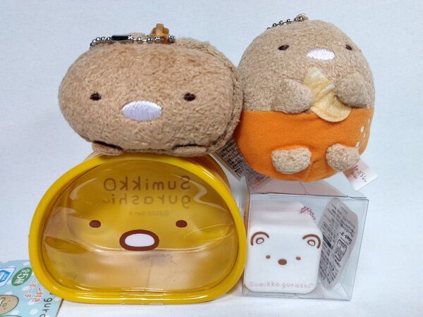すみっコぐらし「とんかつ」ぬいぐるみ/ボールチェーン クリアミニポーチ/ミニポーチ/キューブラバーマスコット(7-1422)