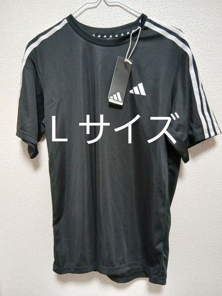 【新品/L】アディダス Tシャツ / Lサイズ ブラック × ホワイトライン adidas