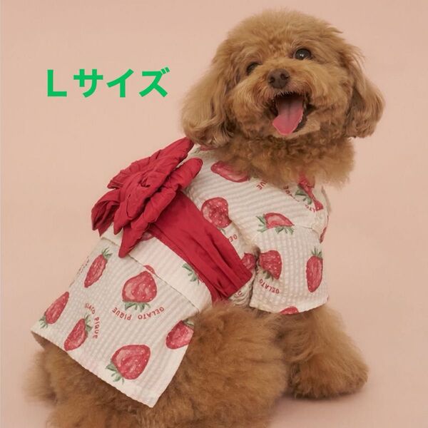 ジェラートピケ 苺柄 犬服 可愛らしい浴衣 Lサイズ