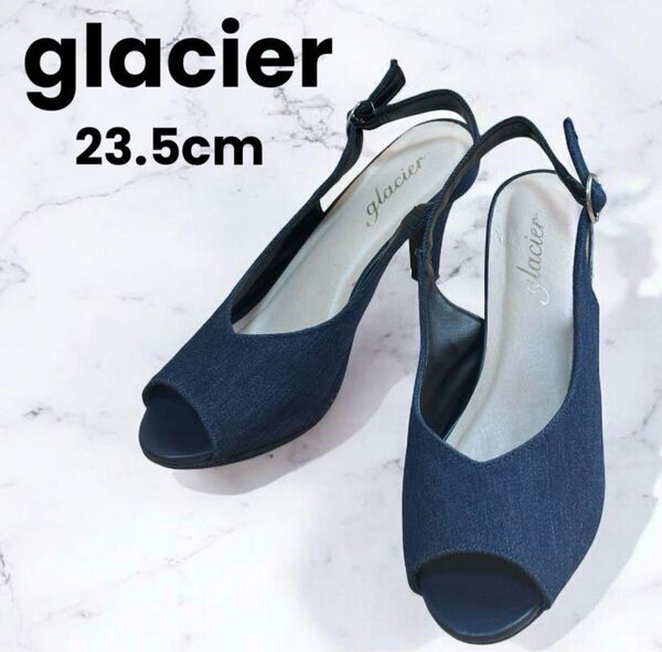 glacier パンプス ネイビー バックストラップ オープントゥ 23.5cm