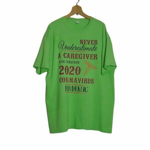 Tシャツ プリントTシャツ 黄緑色 メンズ XLサイズ CORONA VIRUS PANDEMIC ティーシャツ FRUIT OF THE LOOM #20027