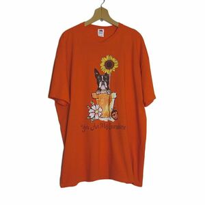 大きいサイズ Tシャツ 犬 プリントTシャツ オレンジ色 メンズ 2XLサイズ FRUIT OF THE LOOM ティーシャツ tee 動物 big ビッグ #20028