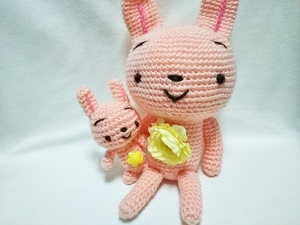 Art hand Auction *183号房间*Amigurumi*花兔亲子(黄色)*手工制作*手工制作*串珠*人造花*, 玩具, 游戏, 毛绒玩具, 阿米古鲁米