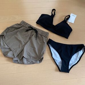 新品未使用タグ付き M 水着 3ピース水着 ショーパン スイムウェア ジムウェア トレーニングウェアにも ビキニ 黒