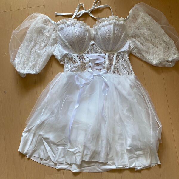 中古 LL XL 水着 ワンピース水着 ショーパン プリンセス 姫 白 ホームクリーニング済み