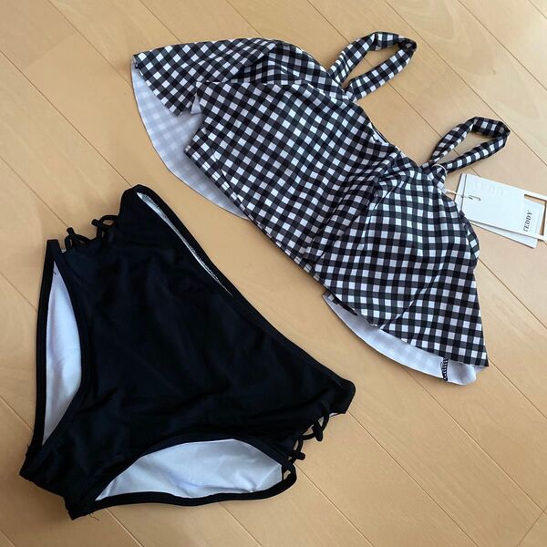新品未使用タグ付き M 水着 ビキニ シンプル 可愛い スイムウェア チェック 黒