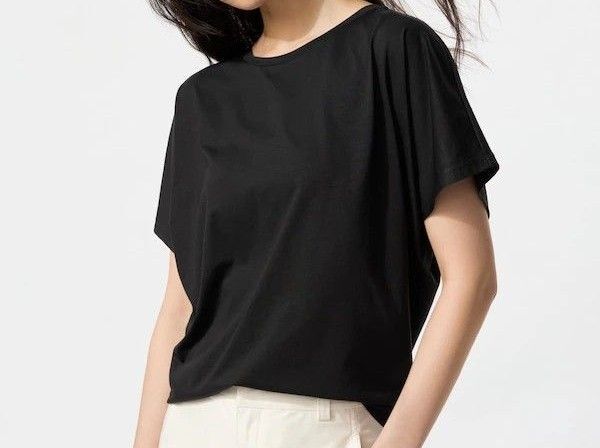 新品 ユニクロ エアリズムドレープTシャツ S ブラック