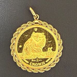 K24/K18 マン島キャットエリザベス2世 ペンダントチェーン付 ネックレス 金貨 コイン ゴールド 1/5oz 10.23g