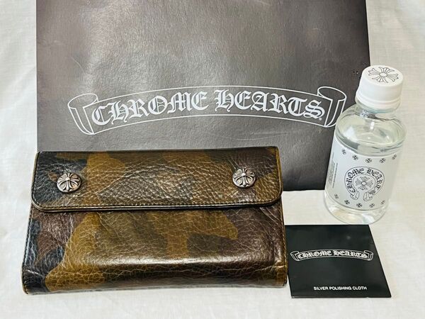 【定価480,000円】クロムハーツ WAVEウォレット クロスボタン カモフラ 迷彩 レザー 財布 本革