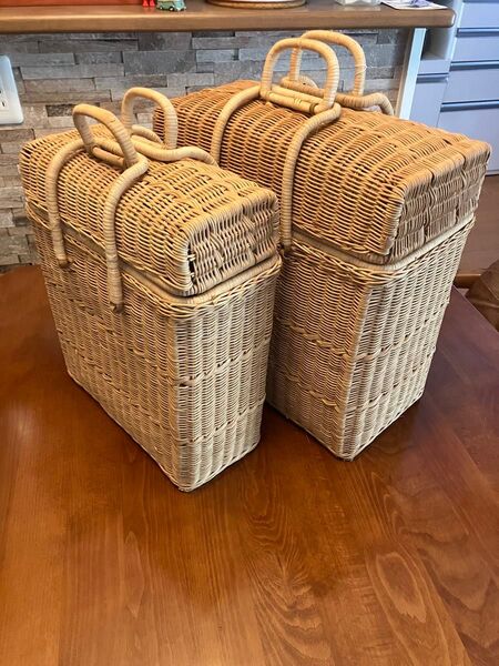 収納かご ラタン バスケット 蓋付き 2個セット 未使用 長期保管品